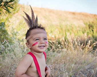 Indian headband, pocahontas,Indian headress, feather headband, indian costume,brown headband,any size,photo prop