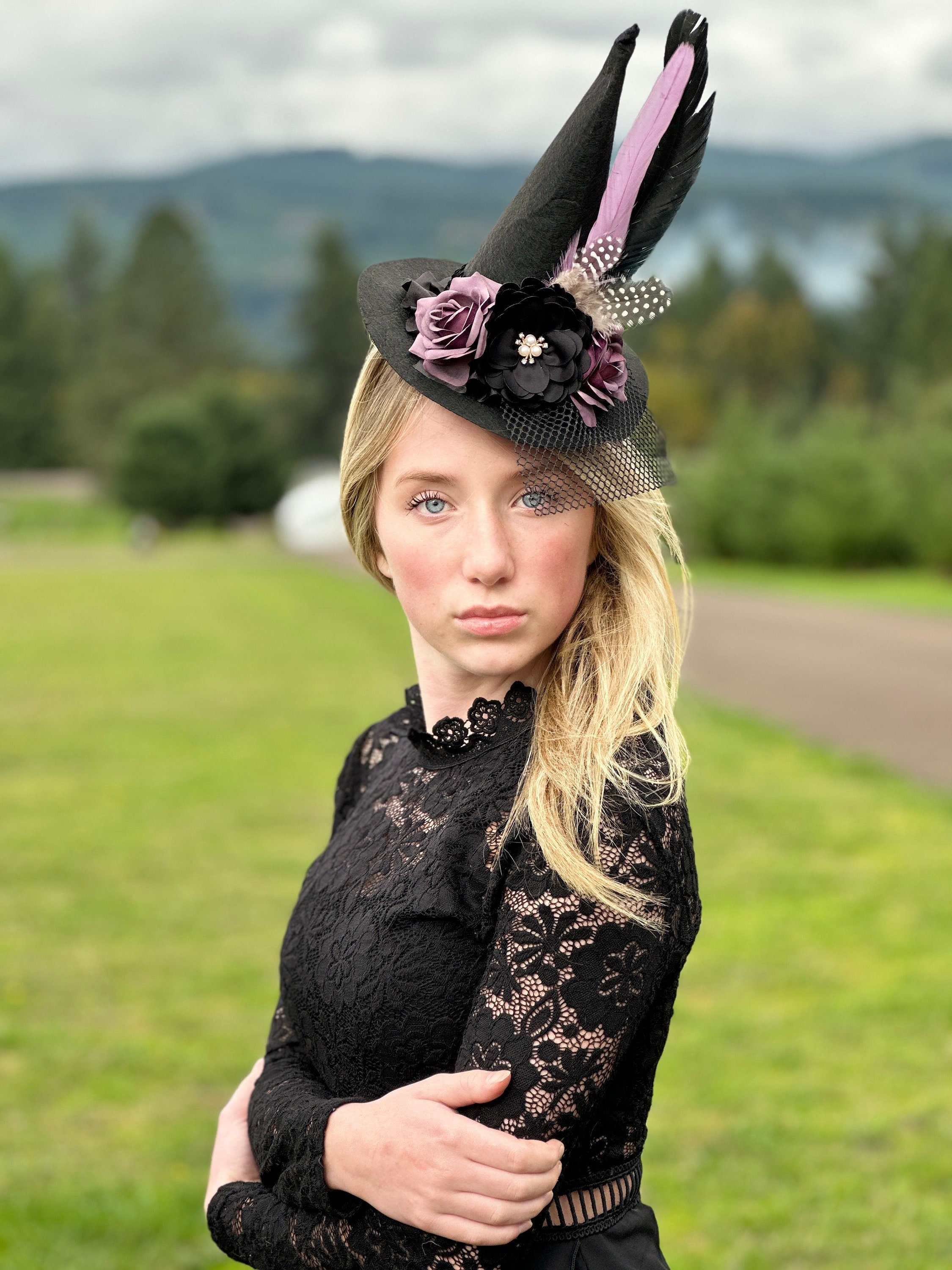 Halloween Witch Floral Headpiece with Burgundy and Purple Accents Rats Eyes Witches Red Flower Crown - Etsy main image 4