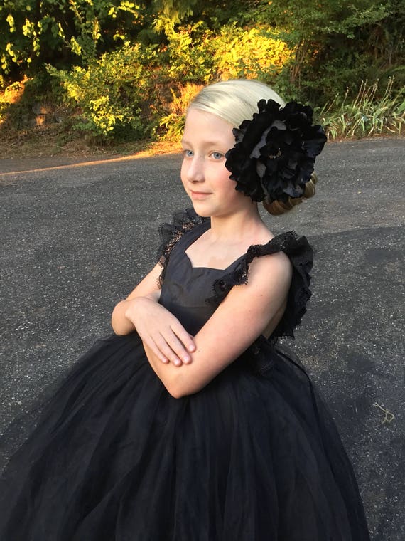 Vintage Inspired Black Flower Clip Black Peony Headband Large Flower Headband Black Headband Flower Girl Headband