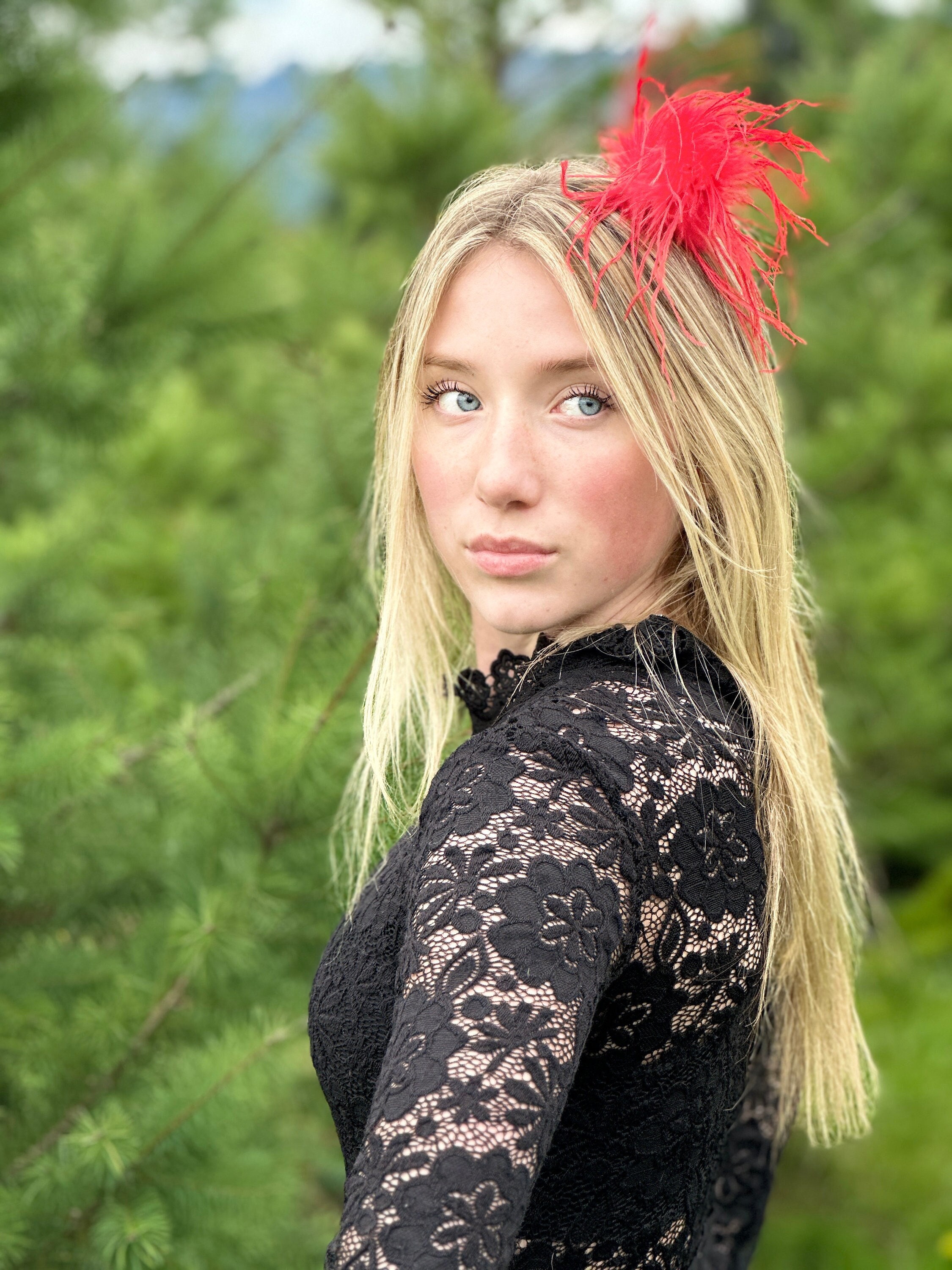 Red Feather Clip, Red Hair Clip, Ostrich Feather Clip  display picture 2