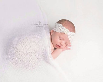 Made in Any size HEADBAND, Vintage inspired white lace headband,baptism headband, newborn headband, white baby headband