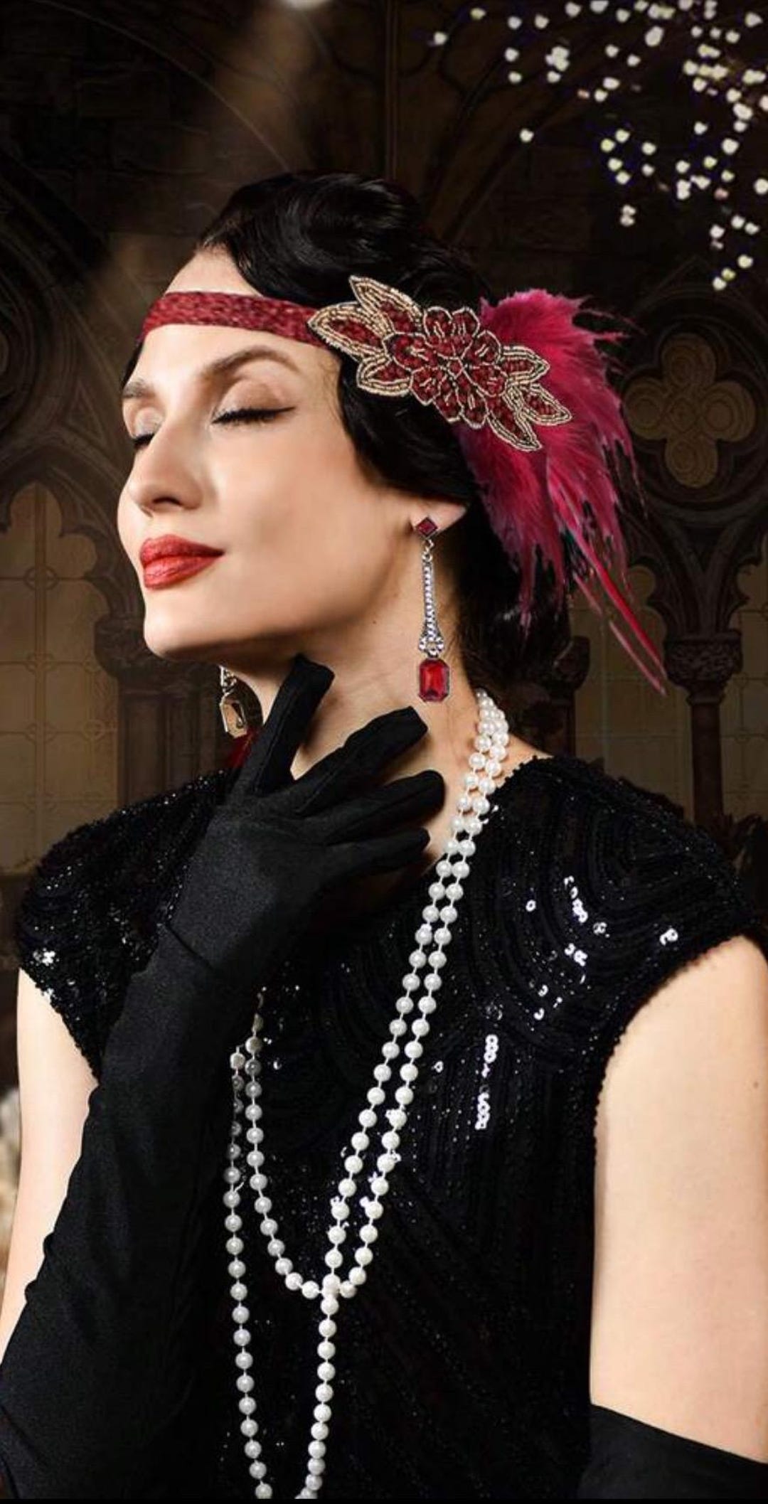 Ready to Ship, Flapper Feather Headband, Red Gold Headband, Halloween ...
