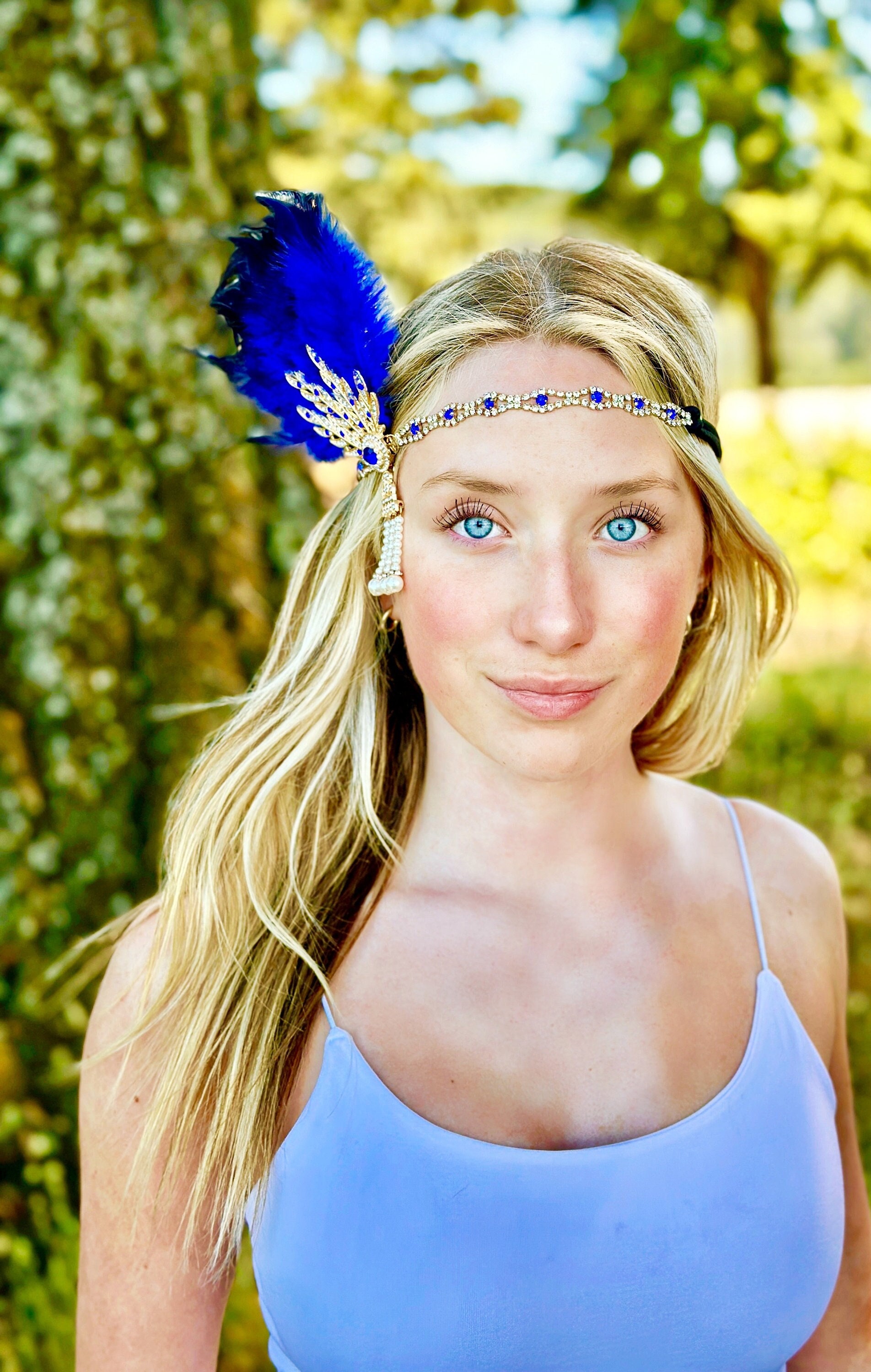 Elegant Feather Fascinator in Blue and Yellow Beige and Dark Blue Derby Fascinator, Kentucky Derby Hat  main image 3