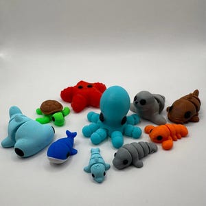 Mini Ocean Animal Fidget Toys Set – 3D Printed Sea Creatures, Articulated & Portable Sensory Toys for Kids, Montessori Ocean gifts