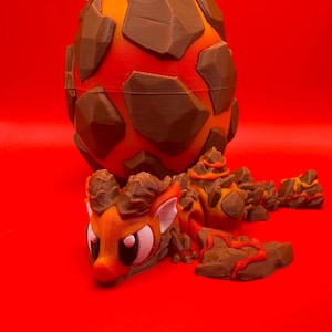3D Printed Red Dragon Figurine with Egg: Posable Fantasy Creature