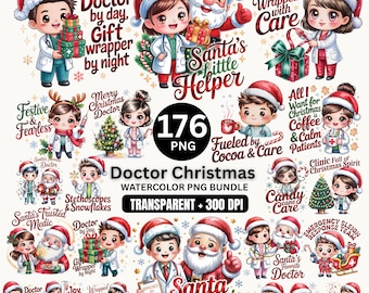 Christmas Doctor Clipart PNG Bundle | Doctor Christmas PNG | Funny Christmas Clipart Bundle