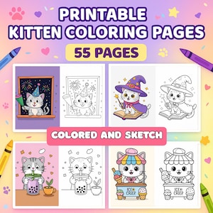 Kitten Coloring Pages, Kitten Coloring Book, Printable Kitten Coloring Pages, Colored + Black & White Kitten Coloring Pages for Kids
