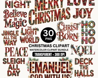 Voeux de Noël Clipart PNG | Voeux de Noël à l'aquarelle (téléchargement numérique)