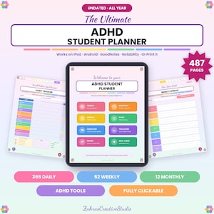 ADHD Student Planner, ADHD Academic Notebook, Undated Digital Planner for Students, Weekly Daily Organizer, Executive Function Tool, PDF