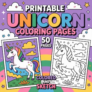 Unicorn Coloring Pages, Unicorn Coloring Book, Printable Unicorn Coloring Pages, Colored + Black & White Unicorn Coloring Pages for Kids