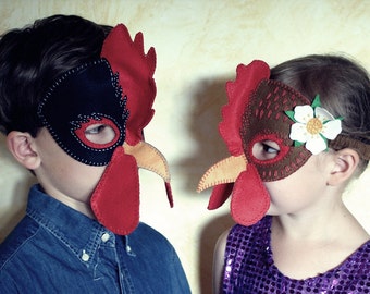 Hen and Rooster Mask PDF Pattern