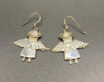 Vintage Sterling Silver 995 Marked Thailand Angel Earrings