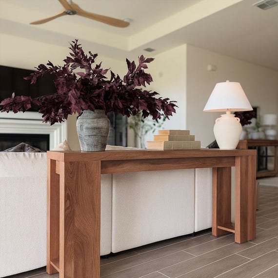 Long wooden console table farmhouse style