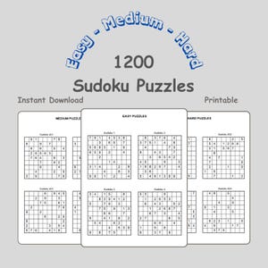 1200 Sudoku Puzzle Mega Bundle – Easy, Medium & Hard | Printable PDF + ZIP Archive