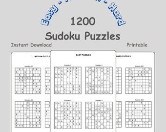 Megabundel Sudoku-puzzel 1200 – eenvoudig, gemiddeld en moeilijk | Afdrukbaar pdf- en zip-archief