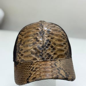 Handmade Brown Genuine Python Leather Baseball Cap – Exotic Snake Skin Hat, Leather Golf Hat