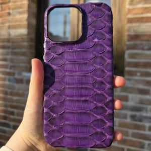 Handmade Purple Python Leather iPhone Magsafe Case: Exotic Snakeskin Cover, Genuine Leather, Mag Safe