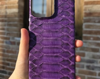 Handgemaakte paarse python leren iPhone Magsafe-hoes: exotische slangenleercover, echt leer, Mag Safe