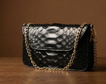 Genuine Python Leather Crossbody Bag – Handmade Exotic Clutch