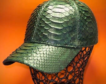 Handgemaakte groene pythonleren pet – exotische honkbalhoed
