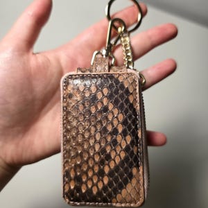Mini Bag, Wallet -Handmade Genuine Python Leather Keychain Wallet – Mini Zip Coin Purse Gold Ring | Luxury Exotic Real Snake Skin Charm Bag