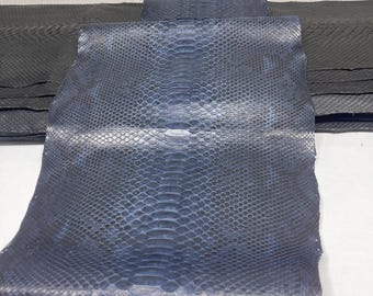 Cuir - Véritable peau de python bleu marine | Véritable cuir de serpent | Peau en cuir exotique pour l'artisanat, accessoires, chaussures, sac - Plein/moitié