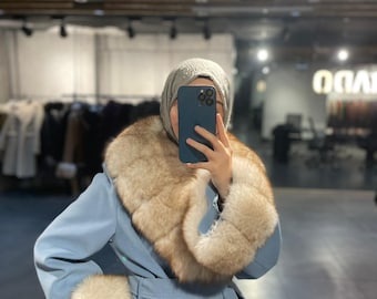 Bontjassen voor dames - leren trenchcoat - vossenbontkraag - kasjmier wollen jas - handgemaakte lange kraag en manchetten vossenbont winterjas