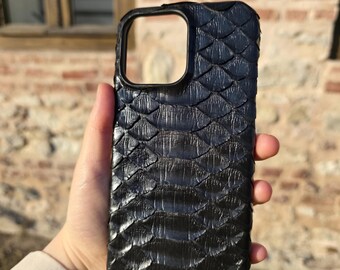 Handmade Black Python Leather iPhone Case: Snakeskin Cover