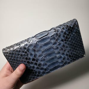 Genuine Python Leather Wallet – Handmade Exotic Snake Skin Clutch – Luxury Blue Python Purse – Unique Gift for Her or Him - Wallet for women