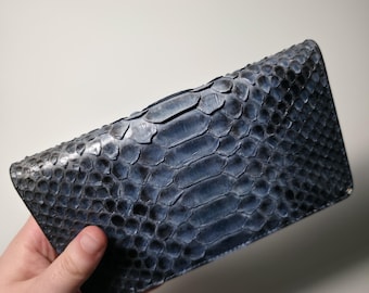 Leren herenportemonnee: handgemaakte blauwe pythonleren minitas, exotische clutch