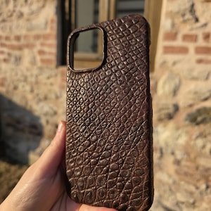 Handmade Genuine Brown Crocodile Leather iPhone Case, Luxury Exotic Phone Cover for  11 Pro Max, 13 Pro Max, 12 Pro Max Last Pieces Left!
