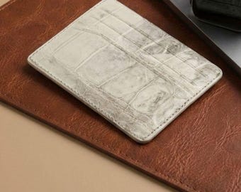 Leather Card Holder: Himalayan Crocodile Leather Cardholder, Minimalist Slim Wallet, Gift for Men