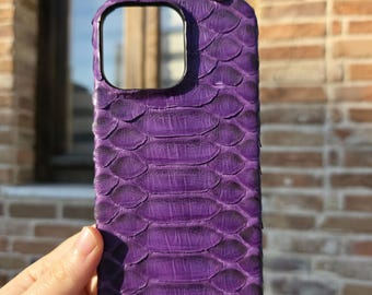 Handmade Purple Python Leather iPhone MagSafe Case: Exotic Snakeskin Cover