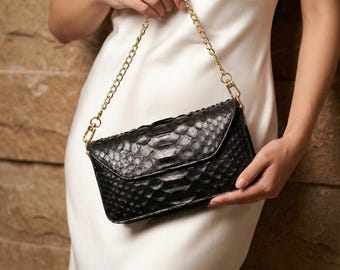 Genuine Python Leather Crossbody Bag – Handmade Exotic Clutch