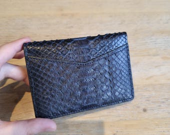 Leren portemonnee: handgemaakte python-kaarthouder, minimalistische slanke portemonnee