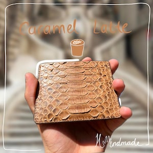 Handgefertigte Brieftasche aus Karamell-Python-Leder, luxuriöse Brieftasche aus Schlangenleder für Männer und Frauen, minimalistisches Geschenk, Vatertagsgeschenk