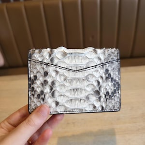 Tarjetero artesanal, minibilletera - Tarjetero de piel de pitón auténtica - Billetera fina hecha a mano - Regalo para él/ella, idea de regalo de lujo
