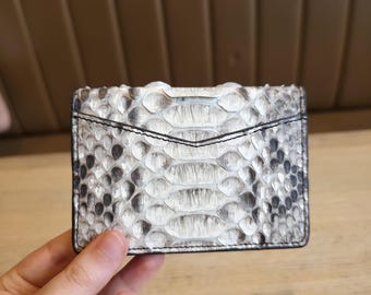 Handgemaakte leren portemonnee: python-kaarthouder, dunne miniportemonnee