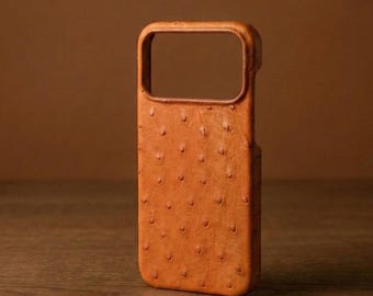 Étui MagSafe pour iPhone en cuir d'autruche : fait main, mince, durable, couleur orange, étui pour téléphone