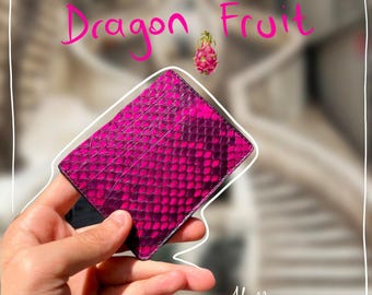Leather Card Holder: Handmade Dragon Fruit Pink Python, Exotic Slim Wallet