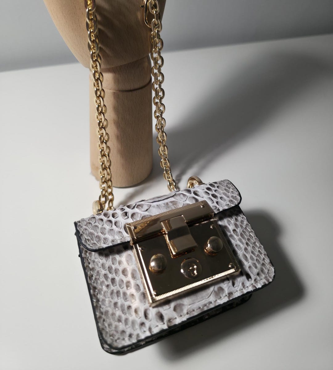 Gold Python Handbags Handmade White Python Leather Mini Bag, Gold Chain - Etsy