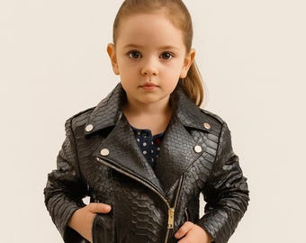 Handgemaakt leren python-bikerjack: luxe meisjesbovenkleding
