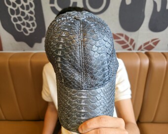Leren baseballpet python – handgemaakte uniseks truckerpet
