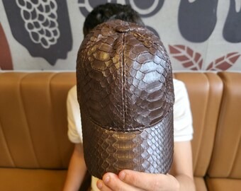 Handmade Brown Python Leather Baseball Cap – Exotic Snakeskin Hat