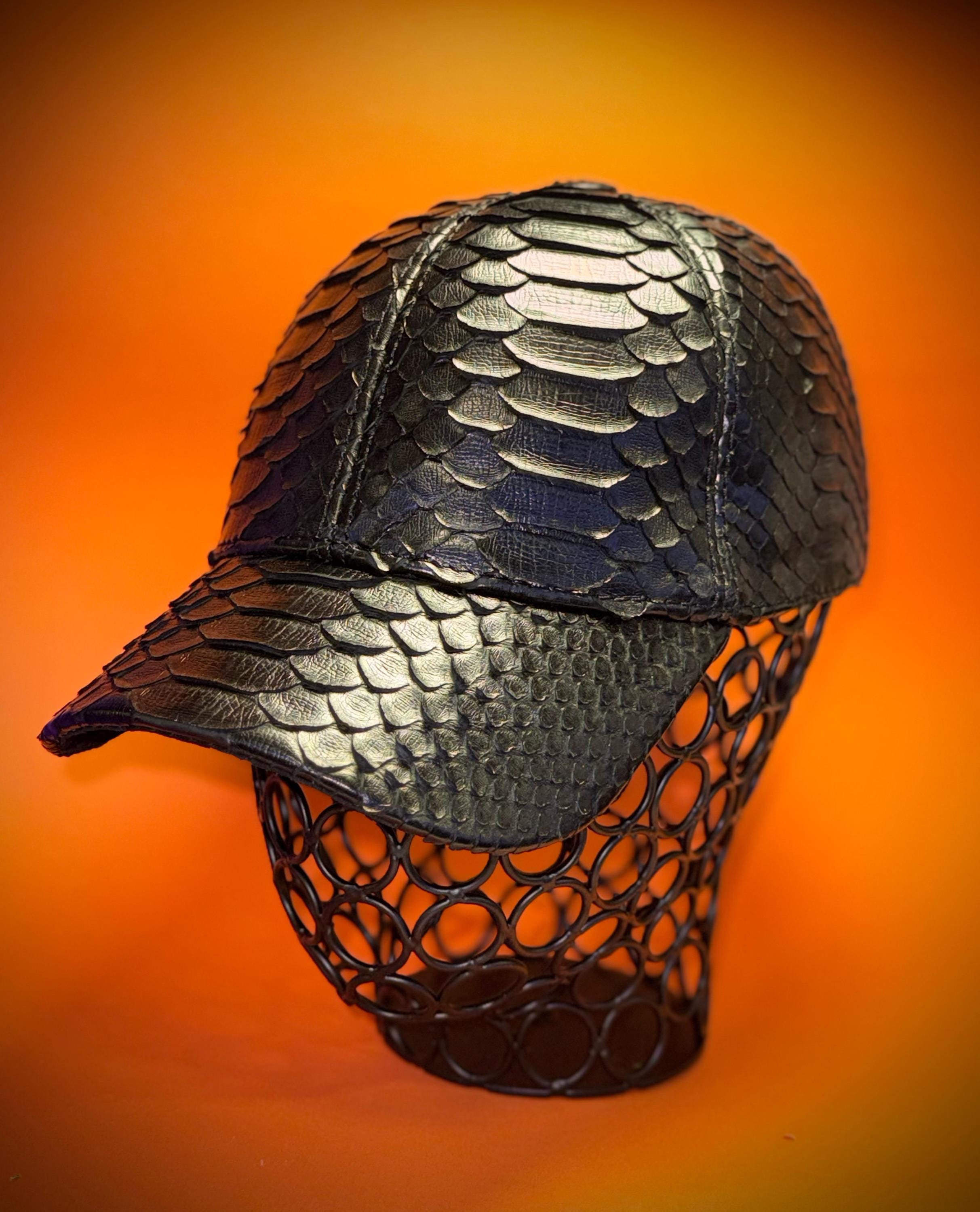 Genuine Python Leather Hat – Handmade Luxury Black Baseball  display picture 2