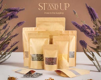 50 Pièces De Sacs En Papier Kraft, Avec 5 Feuilles Autocollantes