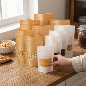 50-Pack Kraft Stand-Up Pouches | Resealable & Ideal for Food Storage