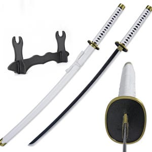 One Piece Sword wado Ichimonji 41 Inc No Sharp Carbon Steel Cosplay Porp Katana with a Stand - Perfect for Fans of The Anime