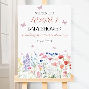 Editable Baby Shower Welcome Sign Template | Floral Butterfly Girl Baby Shower poster | Spring Garden Baby Shower Décor | Digital Download