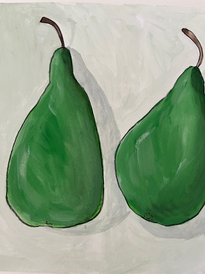 Original Gouache Still Life Pears Painting on paper Affordable art for the home art gifts for her gifts for birthday abstract art image 3